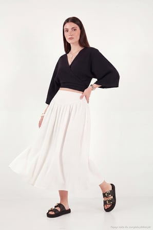 Lela Pamuklu Regular Fit Bağlamalı Crop Kimono Bayan KİMONO 668YL2783 SİYAH
