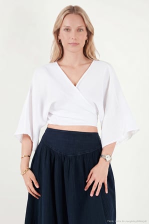 Lela Pamuklu Regular Fit Bağlamalı Crop Kimono Bayan KİMONO 668YL2783 BEYAZ
