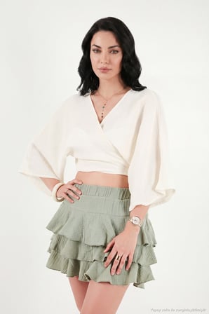 Lela Pamuklu Regular Fit Bağlamalı Crop Kimono Bayan KİMONO 668YL2783 TAŞ