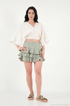 Lela Pamuklu Regular Fit Bağlamalı Crop Kimono Bayan KİMONO 668YL2783 TAŞ