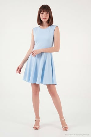 Lela A Kesim Yuvarlak Yaka Kolsuz Mini Davet Elbise Kadın ELBİSE 6525763 BEBE MAVİ