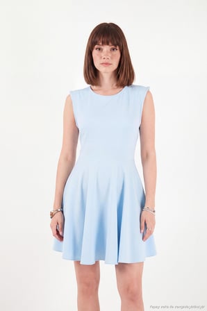Lela A Kesim Yuvarlak Yaka Kolsuz Mini Davet Elbise Kadın ELBİSE 6525763 BEBE MAVİ