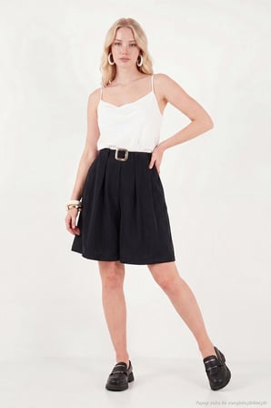 Lela Kemerli Yüksek Bel Relaxed Fit Bermuda Short Bayan SHORT 145M39764 SİYAH