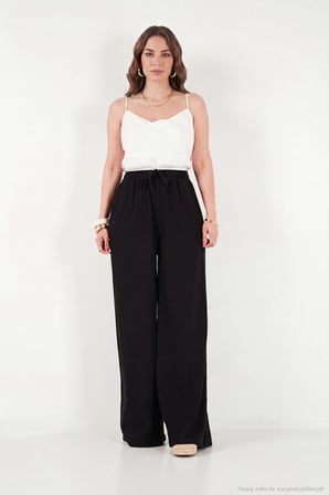Lela Pamuklu Relaxed Fit Yüksek Bel Geniş Paça Pantolon Bayan PANTOLON 668YP5559 SİYAH