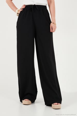 Lela Pamuklu Relaxed Fit Yüksek Bel Geniş Paça Pantolon Bayan PANTOLON 668YP5559 SİYAH