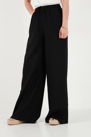 Lela Pamuklu Relaxed Fit Yüksek Bel Geniş Paça Pantolon Bayan PANTOLON 668YP5559 SİYAH