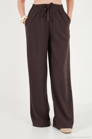 Lela Pamuklu Relaxed Fit Yüksek Bel Geniş Paça Pantolon Bayan PANTOLON 668YP5559 KAHVE