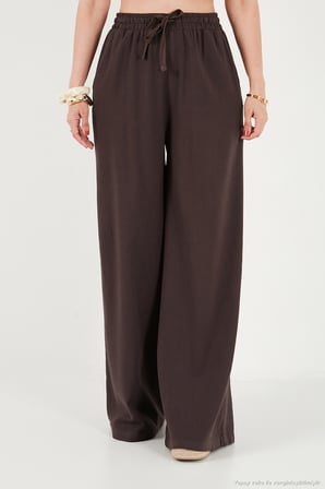 Lela Pamuklu Relaxed Fit Yüksek Bel Geniş Paça Pantolon Bayan PANTOLON 668YP5559 KAHVE