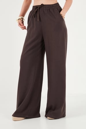 Lela Pamuklu Relaxed Fit Yüksek Bel Geniş Paça Pantolon Bayan PANTOLON 668YP5559 KAHVE