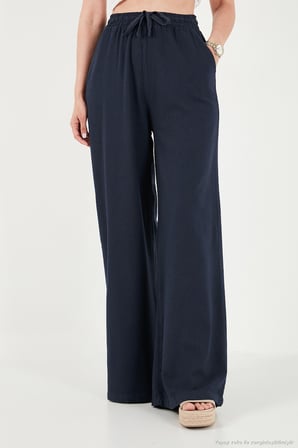 Lela Pamuklu Relaxed Fit Yüksek Bel Geniş Paça Pantolon Bayan PANTOLON 668YP5559 LACİVERT