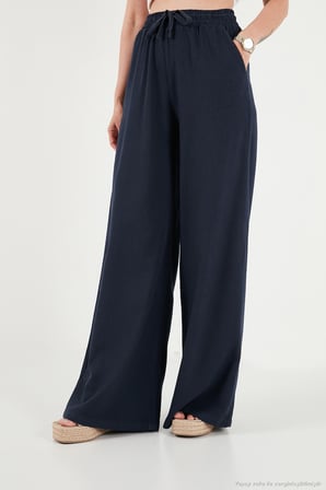 Lela Pamuklu Relaxed Fit Yüksek Bel Geniş Paça Pantolon Bayan PANTOLON 668YP5559 LACİVERT