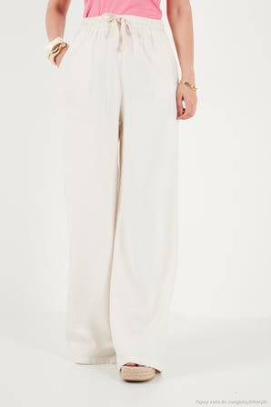 Lela Pamuklu Relaxed Fit Yüksek Bel Geniş Paça Pantolon Bayan PANTOLON 668YP5559 EKRU