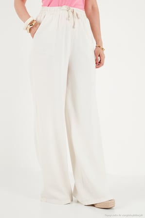 Lela Pamuklu Relaxed Fit Yüksek Bel Geniş Paça Pantolon Bayan PANTOLON 668YP5559 EKRU