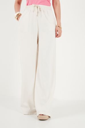 Lela Pamuklu Relaxed Fit Yüksek Bel Geniş Paça Pantolon Bayan PANTOLON 668YP5559 EKRU