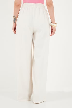 Lela Pamuklu Relaxed Fit Yüksek Bel Geniş Paça Pantolon Bayan PANTOLON 668YP5559 EKRU
