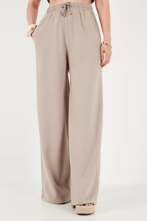 Lela Pamuklu Relaxed Fit Yüksek Bel Geniş Paça Pantolon Bayan PANTOLON 668YP5559 TAŞ