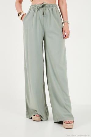 Lela Pamuklu Relaxed Fit Yüksek Bel Geniş Paça Pantolon Bayan PANTOLON 668YP5559 AÇIK HAKİ