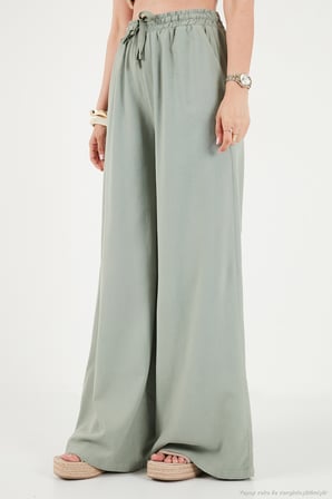 Lela Pamuklu Relaxed Fit Yüksek Bel Geniş Paça Pantolon Bayan PANTOLON 668YP5559 AÇIK HAKİ