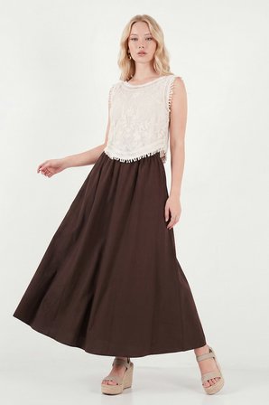 Lela Pamuk Karışımlı Normal Kalıp Lastikli Bel Etek Bayan ETEK 4613143 KAHVE