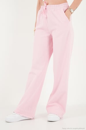 Lela Pamuklu Belden Bağlamalı Yüksek Bel Geniş Paça Cepli Regular Fit Pantolon Bayan PANTOLON 668YP4760 PEMBE