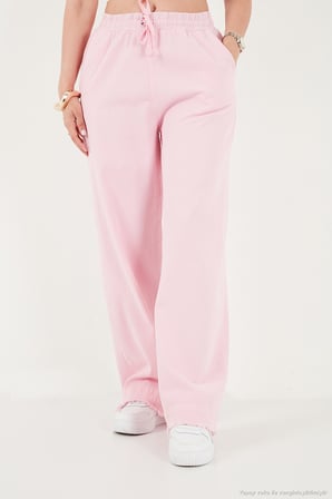 Lela Pamuklu Belden Bağlamalı Yüksek Bel Geniş Paça Cepli Regular Fit Pantolon Bayan PANTOLON 668YP4760 PEMBE