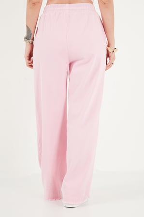 Lela Pamuklu Belden Bağlamalı Yüksek Bel Geniş Paça Cepli Regular Fit Pantolon Bayan PANTOLON 668YP4760 PEMBE