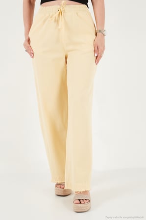 Lela Pamuklu Belden Bağlamalı Yüksek Bel Geniş Paça Cepli Regular Fit Pantolon Bayan PANTOLON 668YP4760 SARI