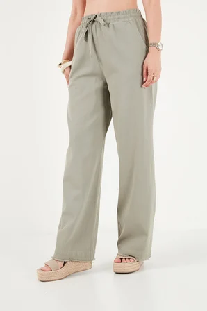 Lela Pamuklu Belden Bağlamalı Yüksek Bel Geniş Paça Cepli Regular Fit Pantolon Bayan PANTOLON 668YP4760 HAKİ