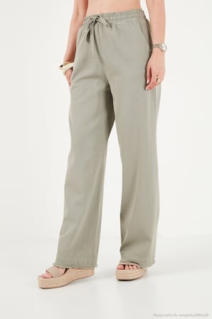 Lela Pamuklu Belden Bağlamalı Yüksek Bel Geniş Paça Cepli Regular Fit Pantolon Bayan PANTOLON 668YP4760 HAKİ