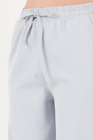 Lela Pamuklu Belden Bağlamalı Yüksek Bel Geniş Paça Cepli Regular Fit Pantolon Bayan PANTOLON 668YP4760 BEBE MAVİ