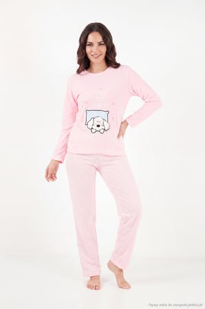 Lela Çizgili Yumuşak Kışlık Polar Pijama Takımı Kadın PİJAMA TAKIMI 6575030 PEMBE