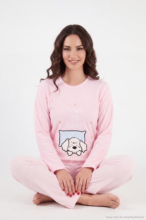 Lela Çizgili Yumuşak Kışlık Polar Pijama Takımı Kadın PİJAMA TAKIMI 6575030 PEMBE