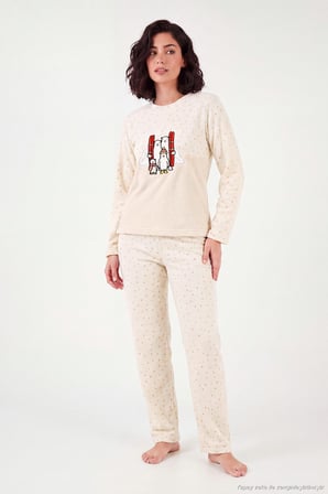 Lela Desenli Yumuşak Dokulu Kışlık Polar Pijama Takımı Kadın PİJAMA TAKIMI 6575031 EKRU