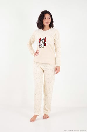 Lela Desenli Yumuşak Dokulu Kışlık Polar Pijama Takımı Kadın PİJAMA TAKIMI 6575031 EKRU