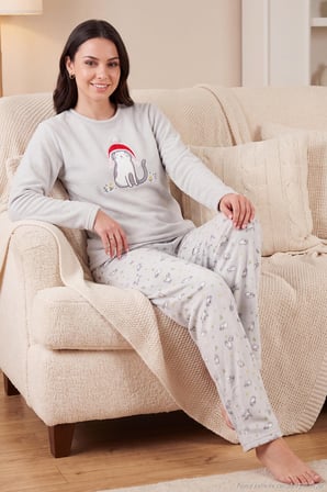 Lela Desenli Yumuşak Dokulu Kışlık Polar Pijama Takımı Kadın PİJAMA TAKIMI 6575031 GRİ