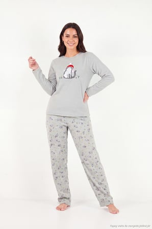 Lela Desenli Yumuşak Dokulu Kışlık Polar Pijama Takımı Kadın PİJAMA TAKIMI 6575031 GRİ