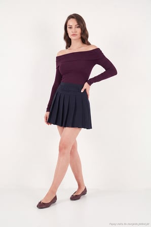 Lela Pamuklu Fitted Fit Madonna Yaka Bluz Kadın BLUZ 5866862 MÜRDÜM