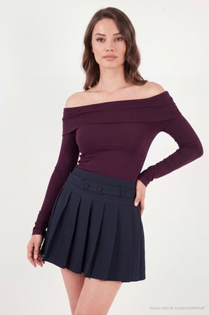 Lela Pamuklu Fitted Fit Madonna Yaka Bluz Kadın BLUZ 5866862 MÜRDÜM