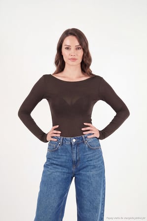 Lela Kayık Yaka Transparan Triko Bluz Kadın BLUZ 5866879 KAHVE