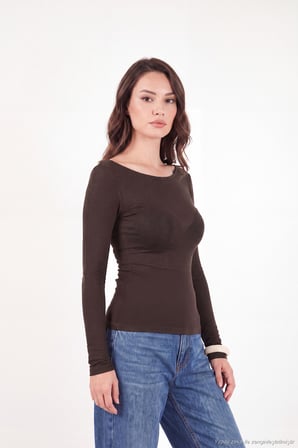 Lela Kayık Yaka Transparan Triko Bluz Kadın BLUZ 5866879 KAHVE