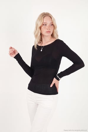 Lela Kayık Yaka Transparan Triko Bluz Kadın BLUZ 5866879 SİYAH