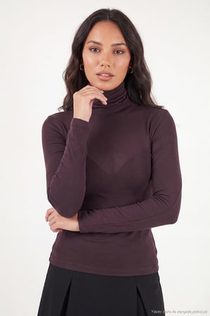 Lela Dar Kalıp Balıkçı Yaka İnce Bluz Kadın BLUZ 5866880 MÜRDÜM