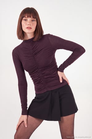 Lela Dik Yaka Büzgü Detaylı Bluz Kadın BLUZ 5866884 BORDO