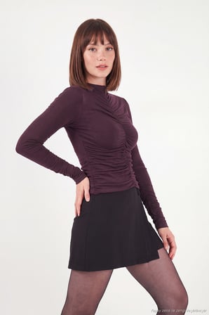 Lela Dik Yaka Büzgü Detaylı Bluz Kadın BLUZ 5866884 BORDO