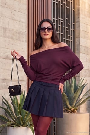 Lela Madonna Yaka Yarasa Kol Triko Bluz Kadın BLUZ 5866892 MÜRDÜM