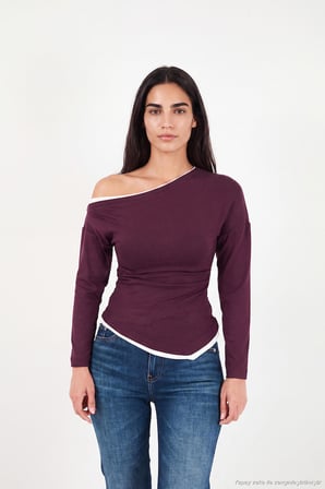 Lela Kayık Yaka Çift Katlı Görünümlü Bluz Kadın BLUZ 5866954 MÜRDÜM