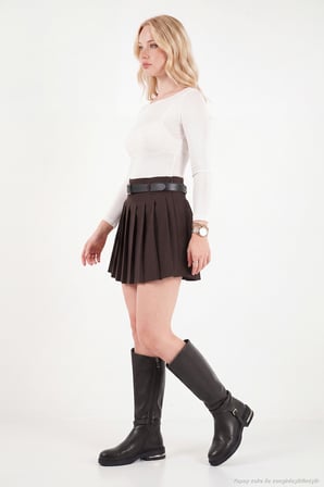 Lela Kemer Detaylı Pileli Mini Şort Etek Kadın ŞORT ETEK 5867046 KAHVE