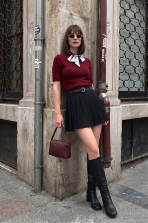 Lela Kemer Detaylı Pileli Mini Şort Etek Kadın ŞORT ETEK 5867046 SİYAH