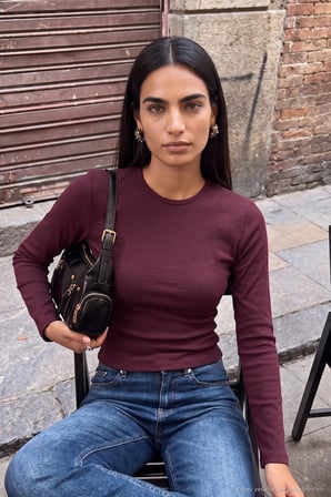 Lela Pamuklu Bisiklet Yaka Crop Bluz Kadın BLUZ 5867060 MÜRDÜM
