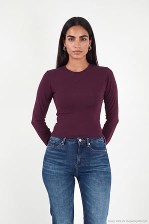 Lela Pamuklu Bisiklet Yaka Crop Bluz Kadın BLUZ 5867060 MÜRDÜM